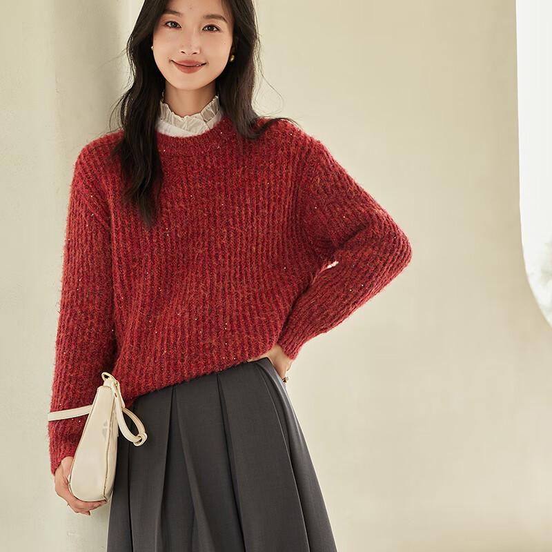 VICTORIA&VERA Women's Ribbed Sequin Knit Sweater