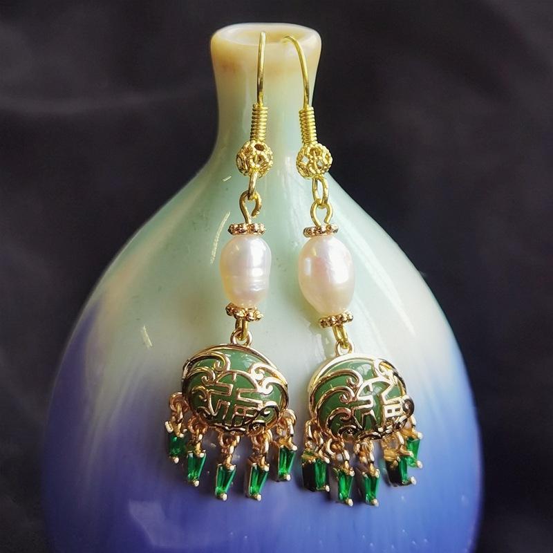 Retro Long Antique Fringed Cheongsam Earrings Temperament Pearl Flower Earrings Hanfu Accessories Earrings National Style Earclips