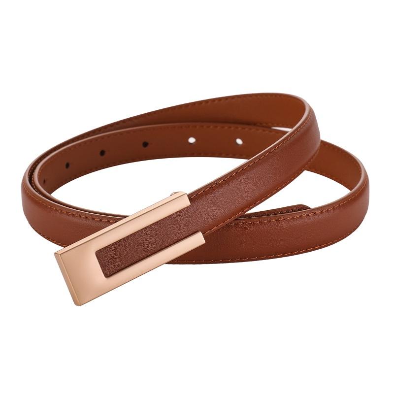 Fashion Leather Slim Waist Women's Matching Dress Suit and Jeans Black Belt Luxury Metal Buckle Soft Cowhide Belt