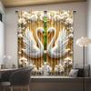 2pcs Elegant White Floral & Swan Curtains with Gold Accents – Rod Pocket Sheer for Living Room  Bedroom & Study   All-Season Decor