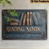 Vintage "Reading Nook" Metal Wall Decor - Retro 2D Flat Plaque for Home Office - Bookworms Ideal Gift
