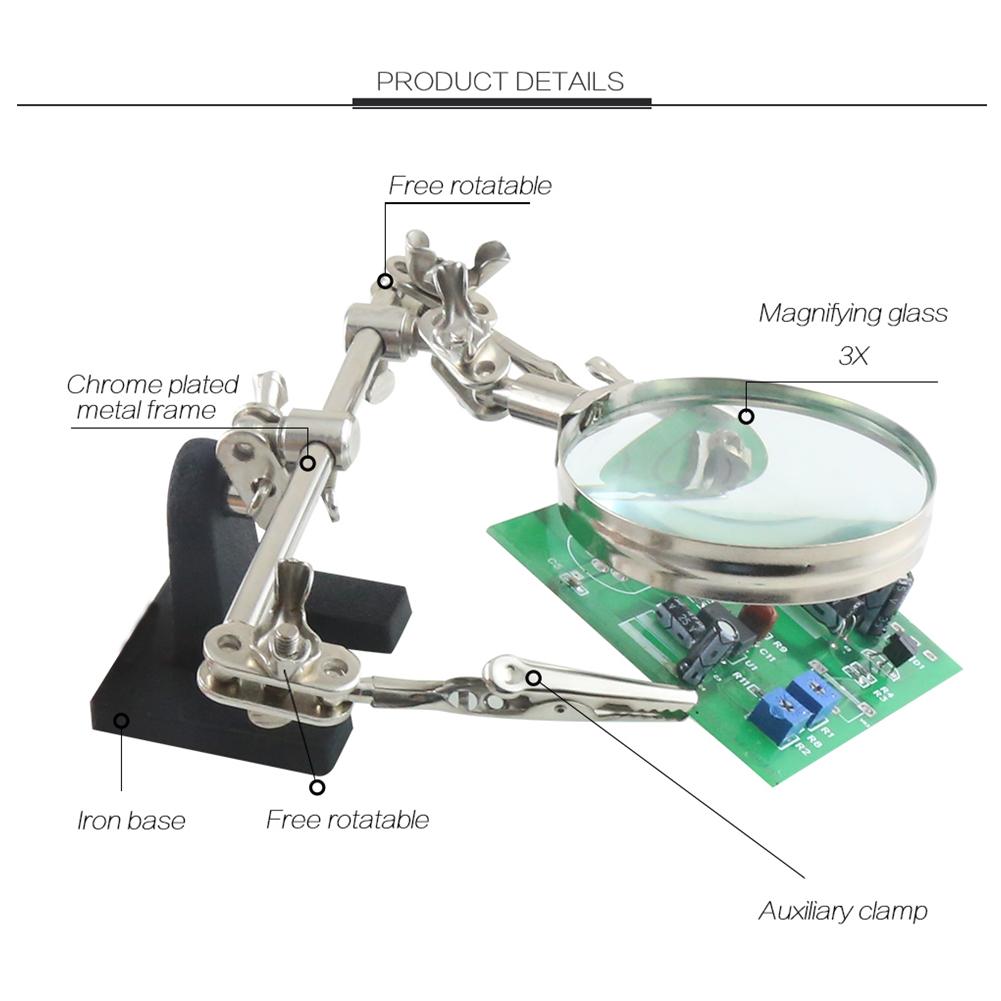 Helping Hands Magnifier Stand with Dual Alligator Clips Adjustable 5X Magnifying Glass Perfect for Soldering Crafting