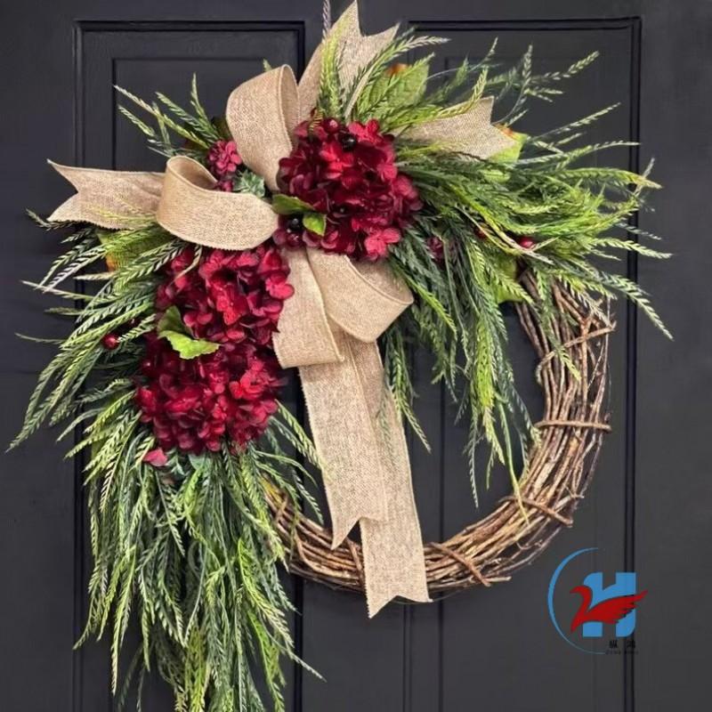 Rustic Hydrangea Wreath Wall Hanging Decor Farmhouse Home Door Or Window With Bow Accent