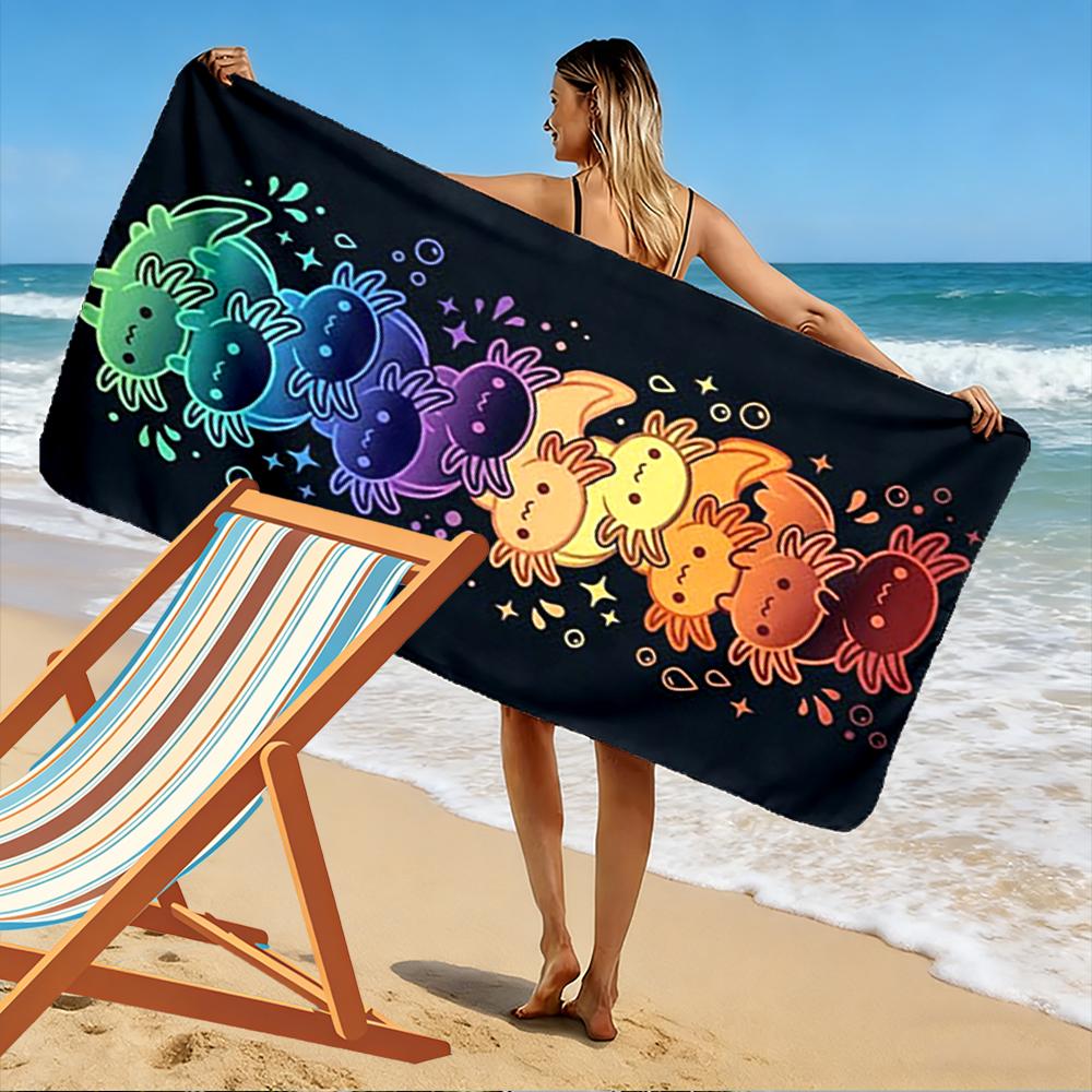 Regenbogen-Axolotl-Design Strandtuch Strandtuch schnell trocknend für Reisen Outdoor-Sport Joggen Strand und Schwimmen