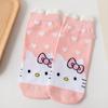 Women's Blue Fat Cat Cartoon Socks – Cute 3D Ears, Feather Yarn, All Cotton, Low-Cut Boat Style