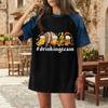 Casual Women Denim Patchwork Oktoberfest Graphic Print Short Sleeve T Shirt Comfortable Loose Fit Summer Top
