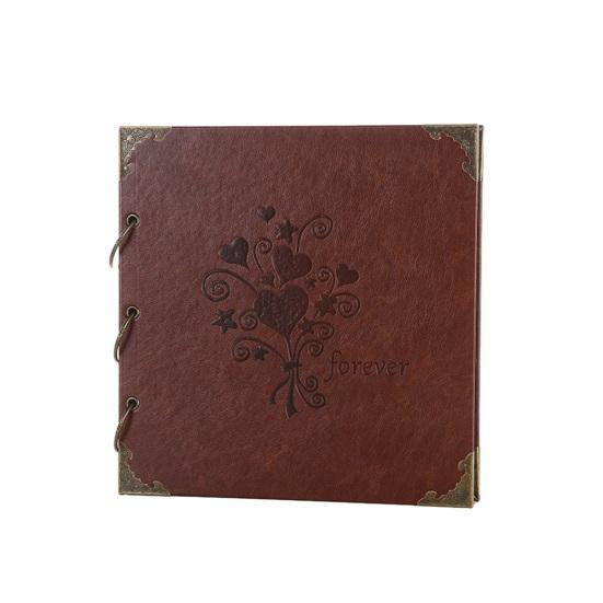 DIY Scrapbook Album, Faux Leather Black Card Photo Album with Ring Binding, Memory Book for Journaling, Retro Scrapbook Gift C
