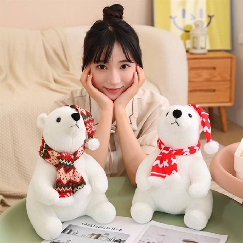 Polar Bear Plush Toy Christmas Edition With Short Plush For Kid And Holiday Gift