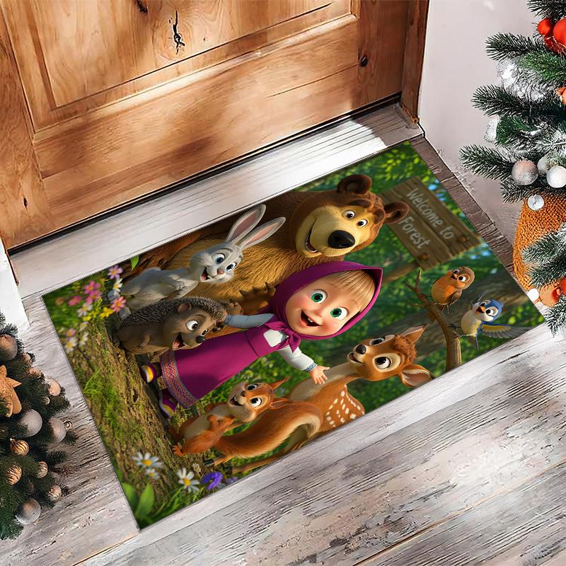 Masha and the Bear Crystal Velvet Rug, Soft Anti‑Slip Crystal Velvet Carpet for Living Room Bedroom Home Decor