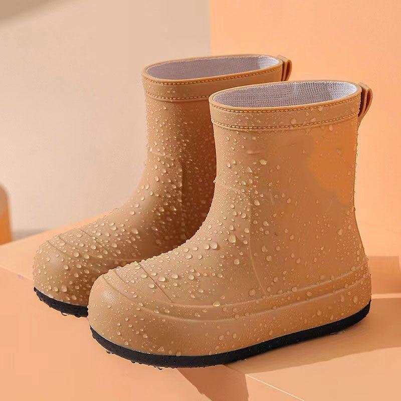 Children Cute Cartoon Rain Boots Solid Minimalist Non Slip Waterproof Outdoor Shoes Soft Sole Rubber Footwear New Arrival