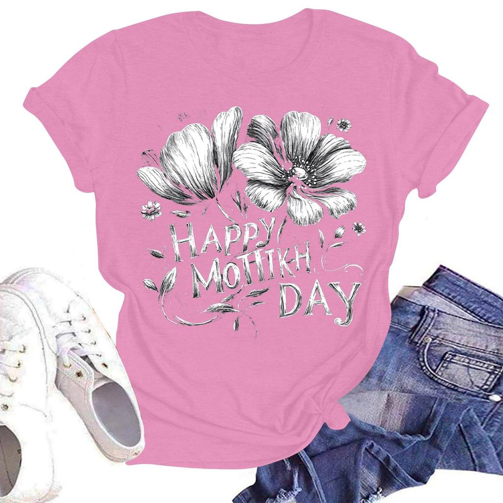 Women's Casual Fashion Street Slim Short Sleeve Mother's Day Printed T-Shirt Top