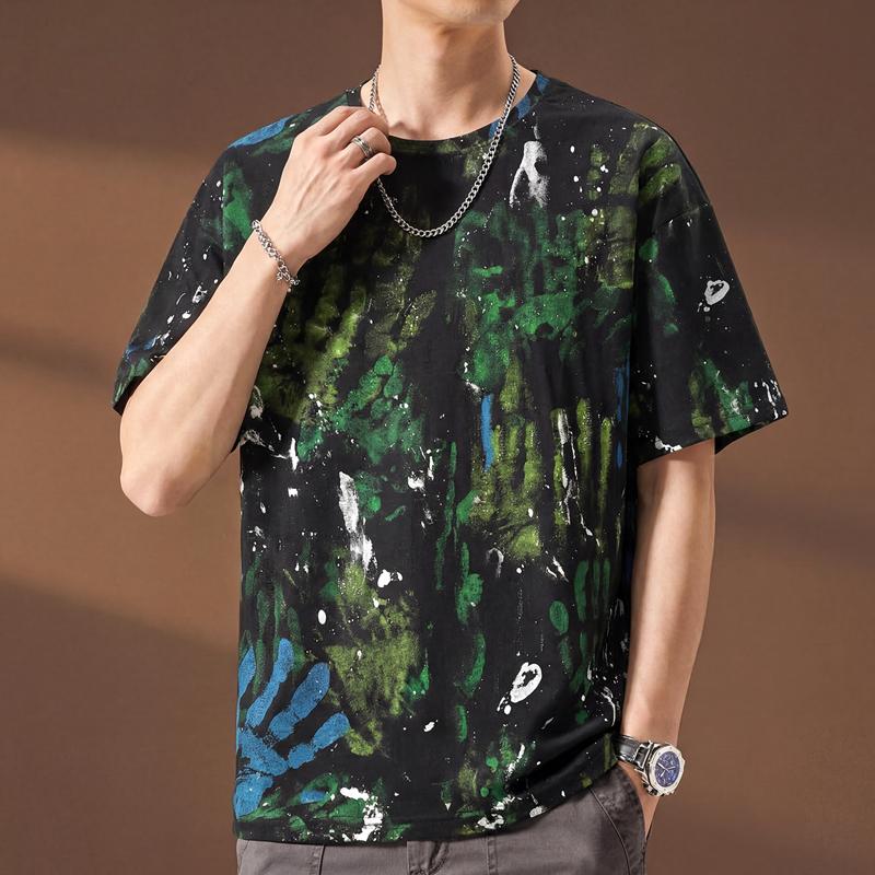 Plus Size 6XL-13XL Fashion Men's Distressed T-shirt Summer Oversized Tops Casual Painted Short Sleeve Tee Summer Clothing