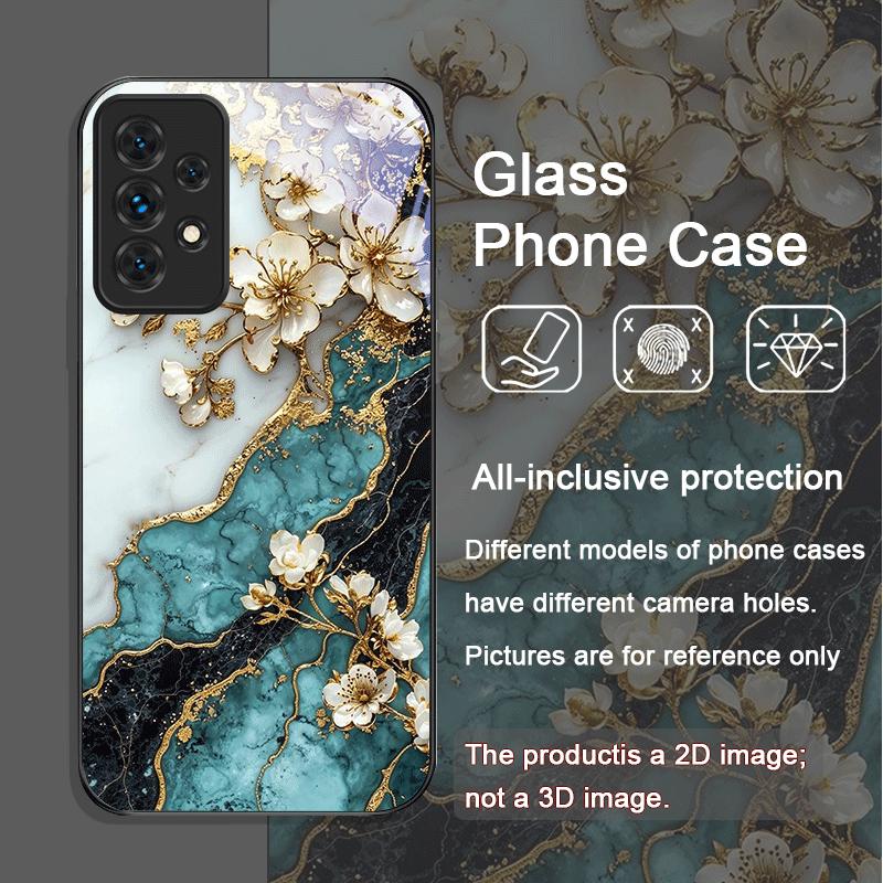 Aesthetic Flower Marble Texture Art Tempered Glass Phone Case for Samsung Galaxy A56 A72 A55 A54 A53 A52 A36 A51 A15 A14 Covers