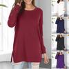Damen-Oberteile, Rundhalsausschnitt, lange Ärmel, seitlich geteilter Saum, Pullover, Oberteile, einfarbig, lockere Passform, T-Shirt für den Alltag