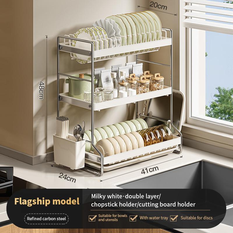 Dish Bowl Drainer Storage Rack Kitchen Organizer with Drain Basket Kitchen Dish Drying Rack Cutlery Storage with Drain Rack