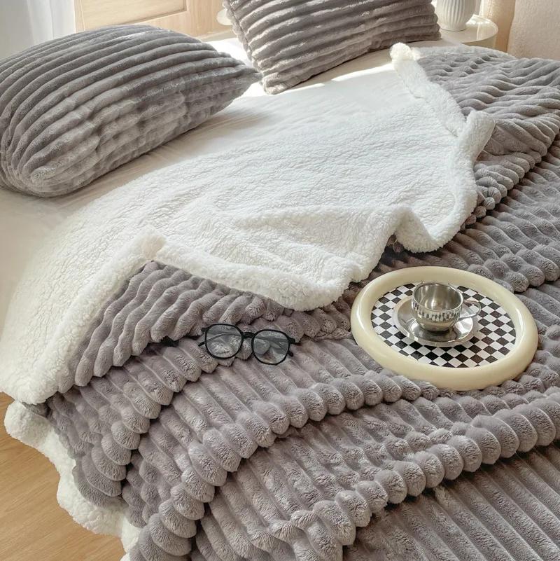 Light Luxury Rabbit Plush Blanket Winter Solid Color Thick Lamb Wool Blanket Double-layer Warm Single Office Nap Air Blanket