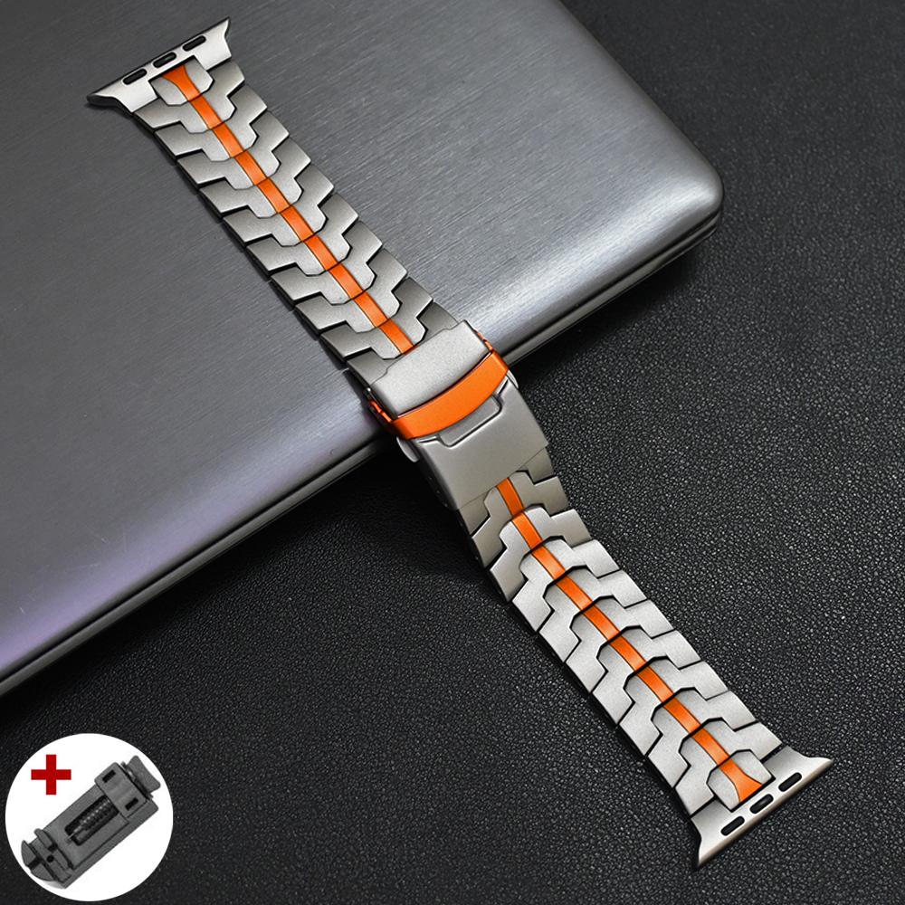 Titanium Orange Metal Band for Apple Watch 49mm 46mm 45mm 44mm Luxury Stainless Steel Bracelet for Series 10 9 8 7 6 5 4 Ultra2