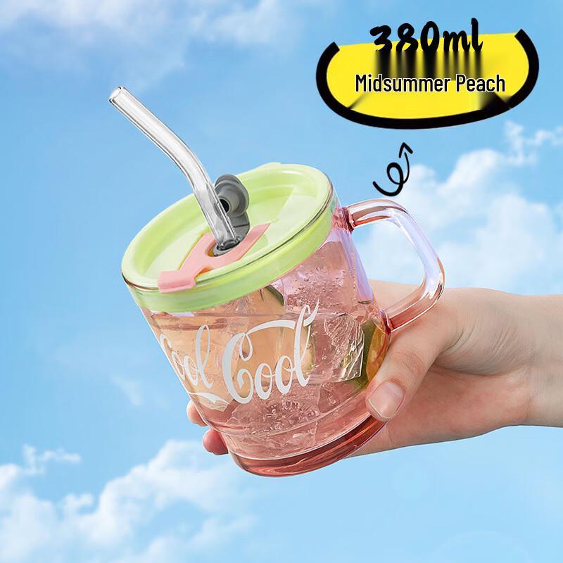 Changbaosen Double-Drink Glass Cup with Handle & Straw