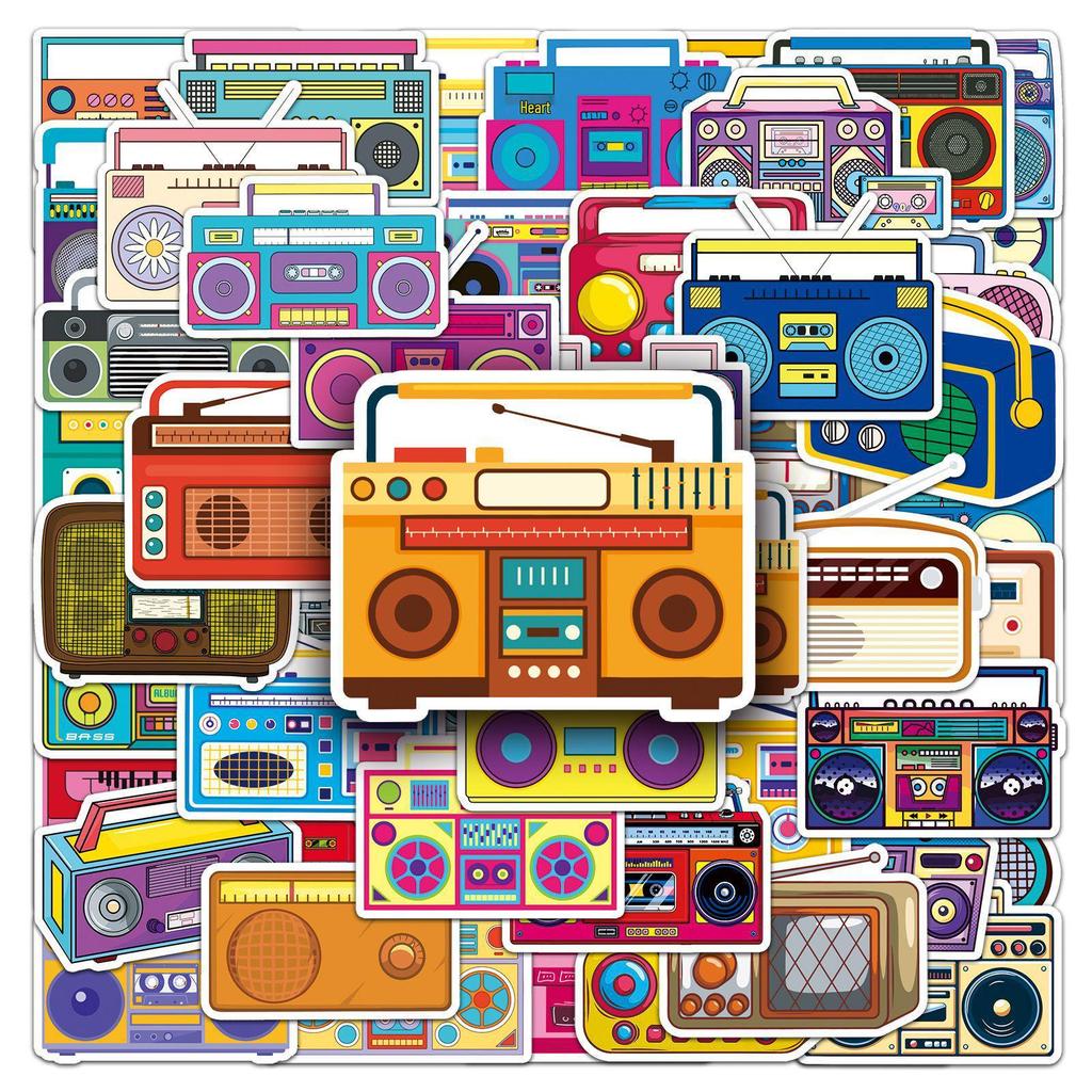 50 Cartoon Radio Graffiti Stickers: Retro Creative Decor for Phone, Water Bottle, Luggage
