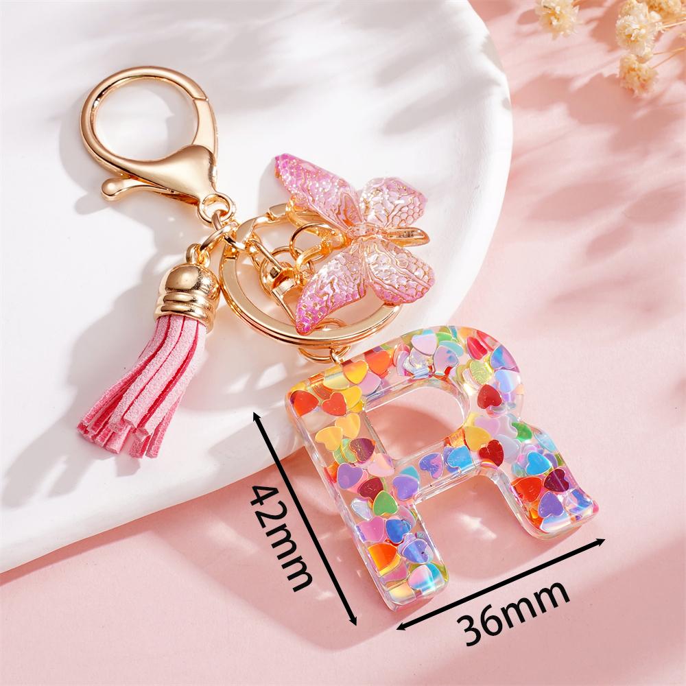 Fashion DIY A-Z Letters Keychain Metal Holder Pendent Key Chain With Butterfly Women Car Key Ring Simple Letter Key Party Gift