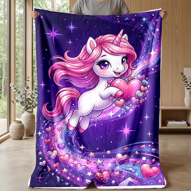 Pink Unicorn with Hearts Theme blanket Lightweight Warm Flannel Blanket Decorative Throw Blanket for Home Decoration