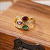 Copper-Plated Gold-Tone Zircon Gem Vintage Adjustable Women's Ring