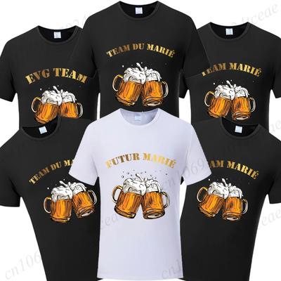 Französischer Freund Single Abschied Junggesellenabschied T-Shirt Hochzeit Bier Y2K Oberteile Evg Team Verheiratet T-Shirts Zukünftiger Bräutigam Unisex Squad Shirt