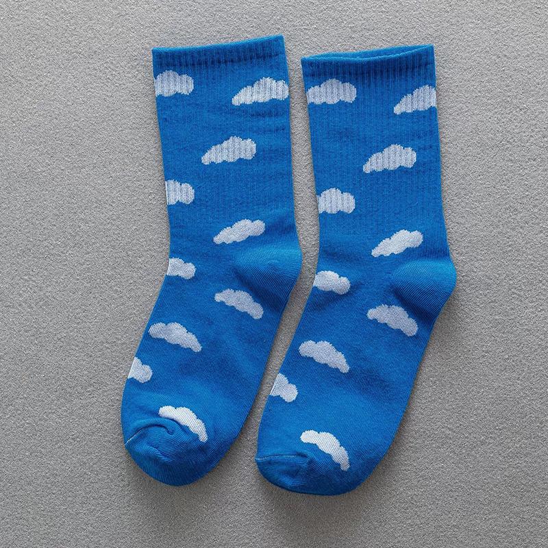 1/5 Pairs Cloud Patterned Women Mid Tube Cotton Socks Soft Comfortable Odor Proof Sweat Absorbing Breathable Casual Socks