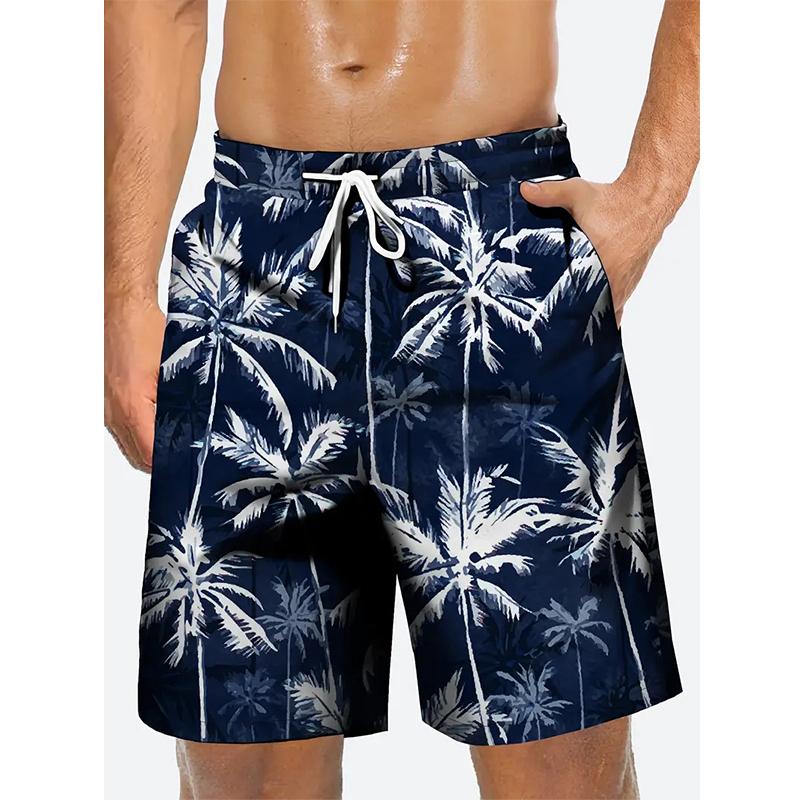 Summer Holiday Men's Palm Tree Print Drawstring Waist Board Shorts Fashion Swim Trunks 3D Printing Oversized Short Streetwear