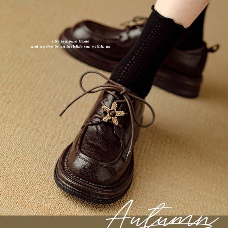 

Модные ретро туфли с круглым носком и глубоким вырезом, женские, 2025 новинка, весна и осень, в британском стиле, на платформе, с ремешками, из маленькой кожи 40