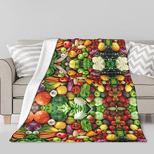 Fresh Lemons Throw Blanket Fruits Vegetables Theme Flannel Blanket Super Soft Lightweight Blanket for Bed Sofa Couch Living Room
