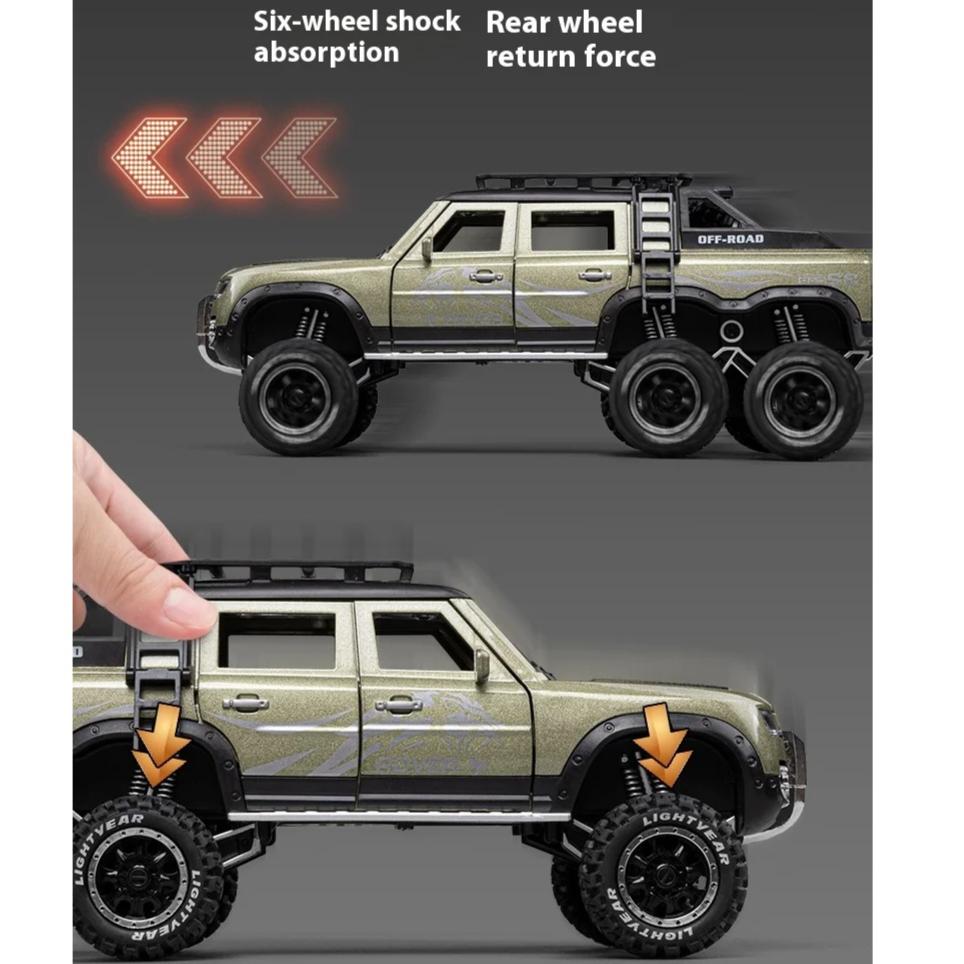1/24 Scale Large  Land Rover Defender 6x6 Super Off Road Vehicle Alloy Diecast Model Car Sound & Light Child Toy Birthday Gift for Kids