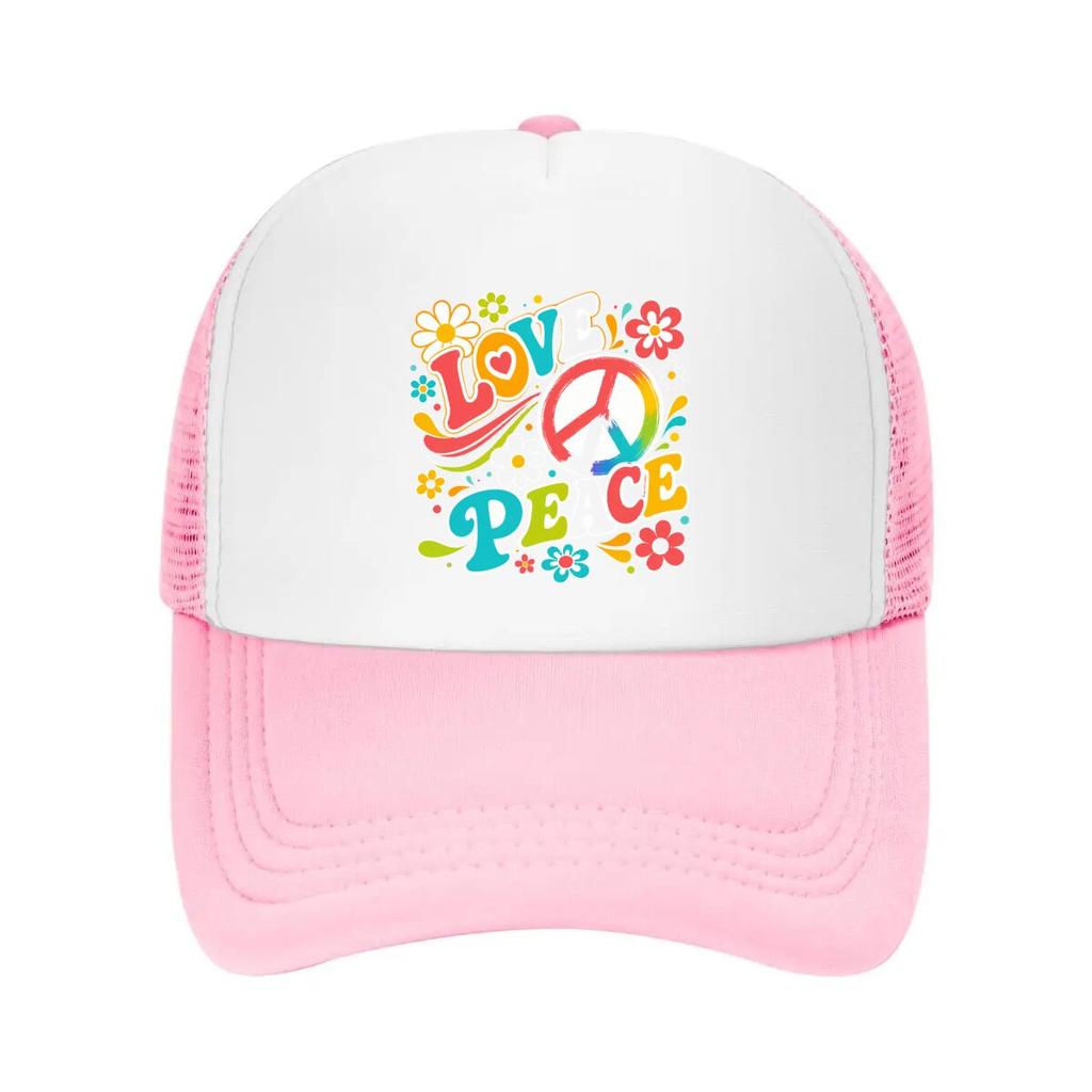 Groovy Rainbow Peace Bloom Typograph Mesh Baseball Cap Casual Hat Outdoor For Womens Unisex FeUnisex