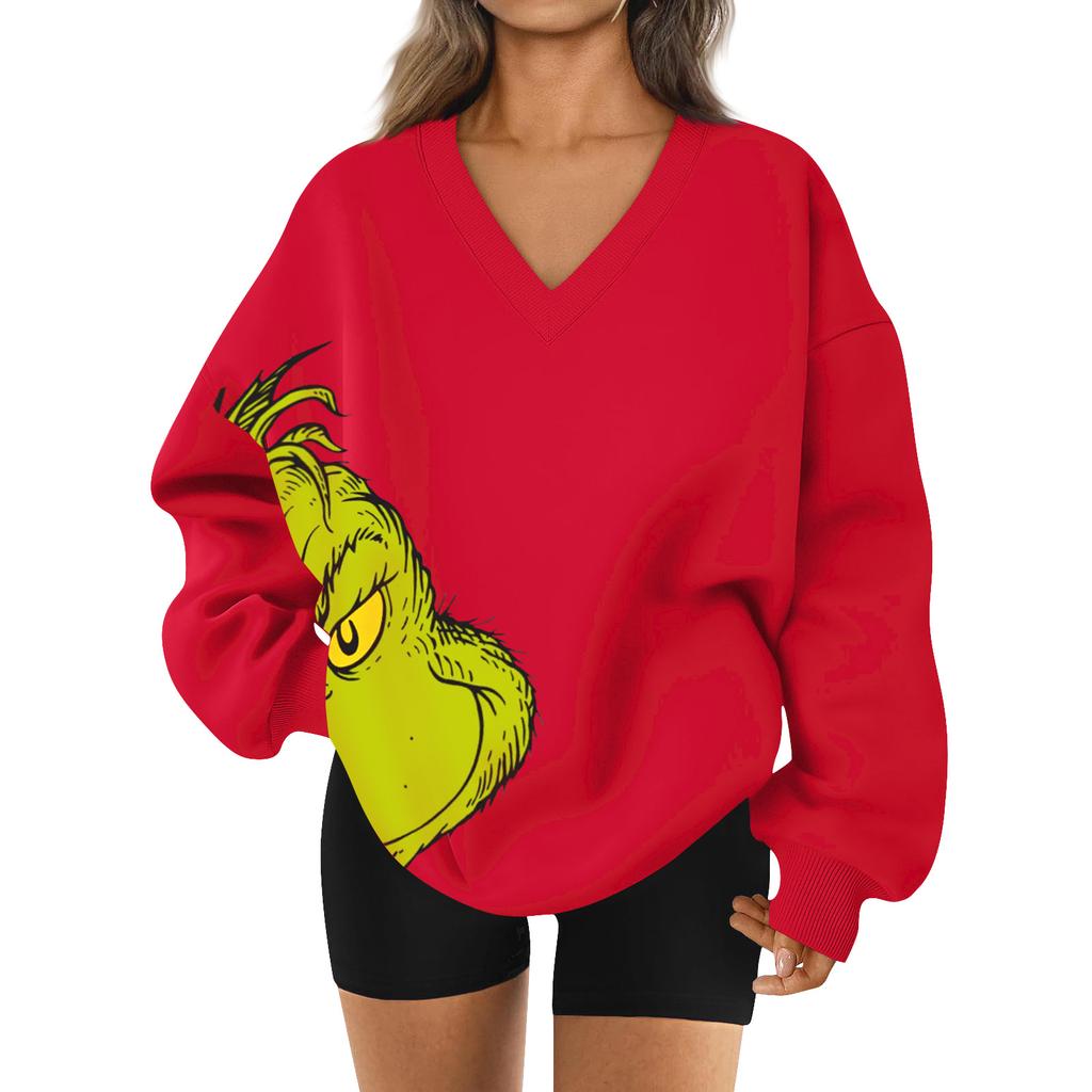 Women's Loose And Comfortable Letter V-neck Sportswear Long-sleeved Sweatshirt Daily Matching Clothes