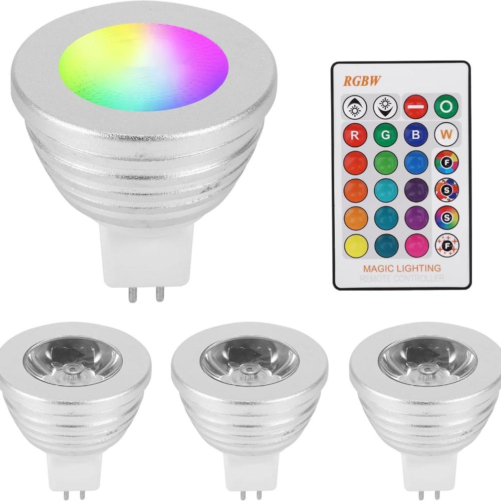 

Светодиодные лампы MR16, 4 шт., меняющие цвет, 16 цветов, 5 Вт, эквивалент 40 Вт, 12 В, диммируемые, 2700K-6000K, цветные лампы RGB с пультом дистанционного управления Pack of 4