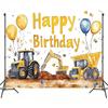Stendardo 2D Giallo con Veicoli da Costruzione per Fotografia di Compleanno per Bambini