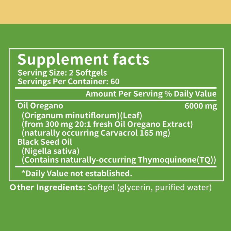 Oil of Oregano with Black Seed Oil Formula - High Potency Carvacrol & Thymoquinone Supplement for Immune & Antioxidant Support