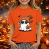 Kids Halloween Printed Short Sleeve T-Shirt, Round Neck Loose Fit Top for Boys Girls Casual Wear