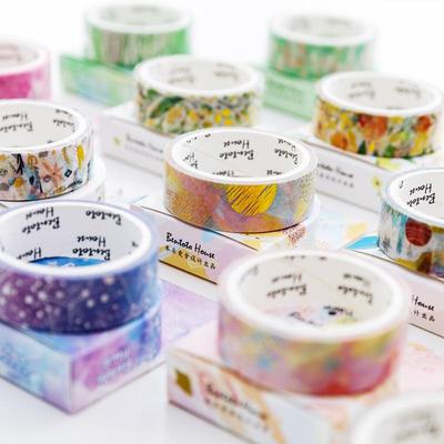Laserfarbe Goldfolie Papier Washi Tape 15mm Floral Dinosaurier Vogel Einhorn Abdeckklebeband DIY Dekoration Aufkleber A6378