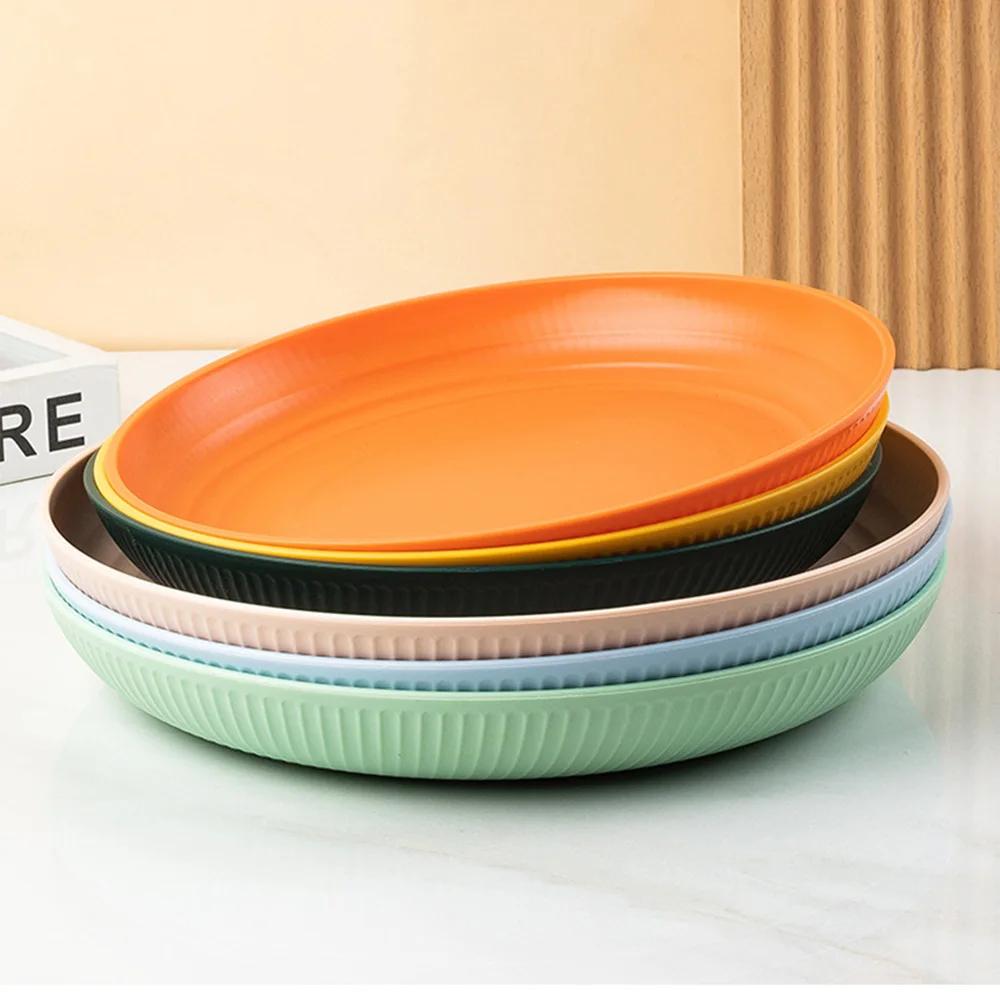 8Pcs Wheat Straw Plates Reusable Baby Feeding Dishes Salad Snack Fruit Plate Picnic Dishes Unbreakable Kitchen Dinnerware