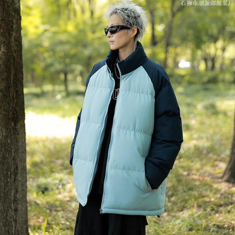 Down Cotton Jacket Winter Couple Thickened Warm Bread Clothes Men's Casual Cotton Clothes Loose Color Matching Stand-up Neck Cotton-padded Clothes