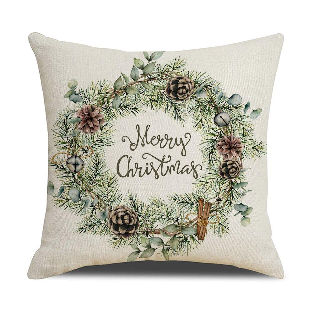 Simple Watercolor Christmas Pillow Cover Linen Printed Holiday Pillow Cartoon Pillow Cover