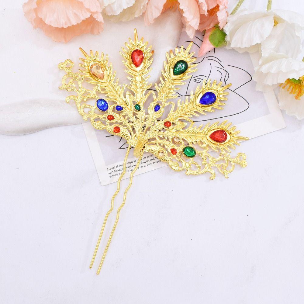 Colorful Rhinestone Thai Metal Leaves Hairpin Gold Ethnic Style Hair Accessories  Daily