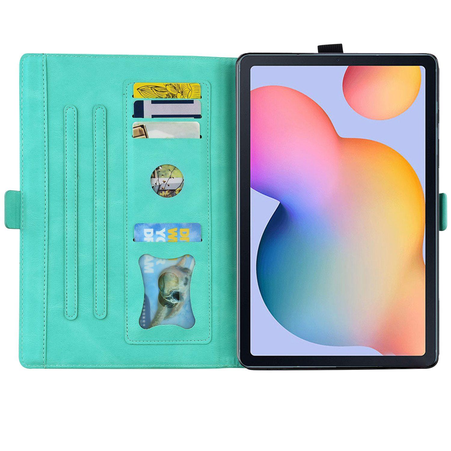 

For Samsung Galaxy Tab S6 Lite (2020)/(2022)/(2024) Butterfly PU Leather Stand Case Cards Holder Cover Cyan