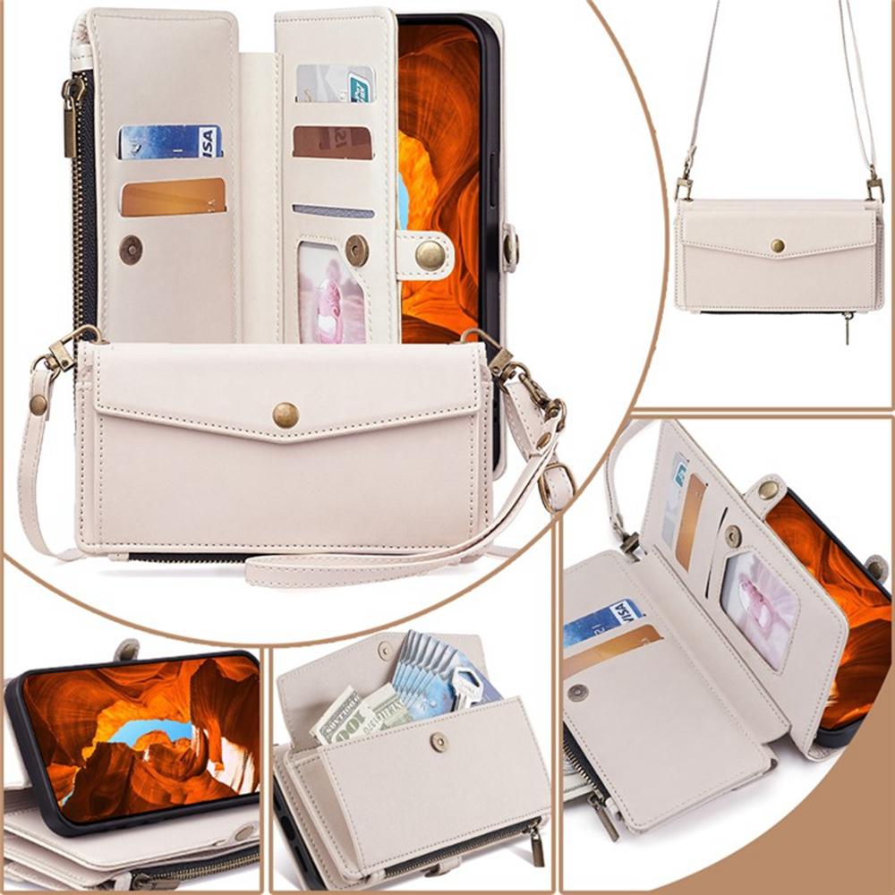 For iPhone Air Case Card Slots Zipper Purse PU Leather Phone Cover with Shoulder Strap