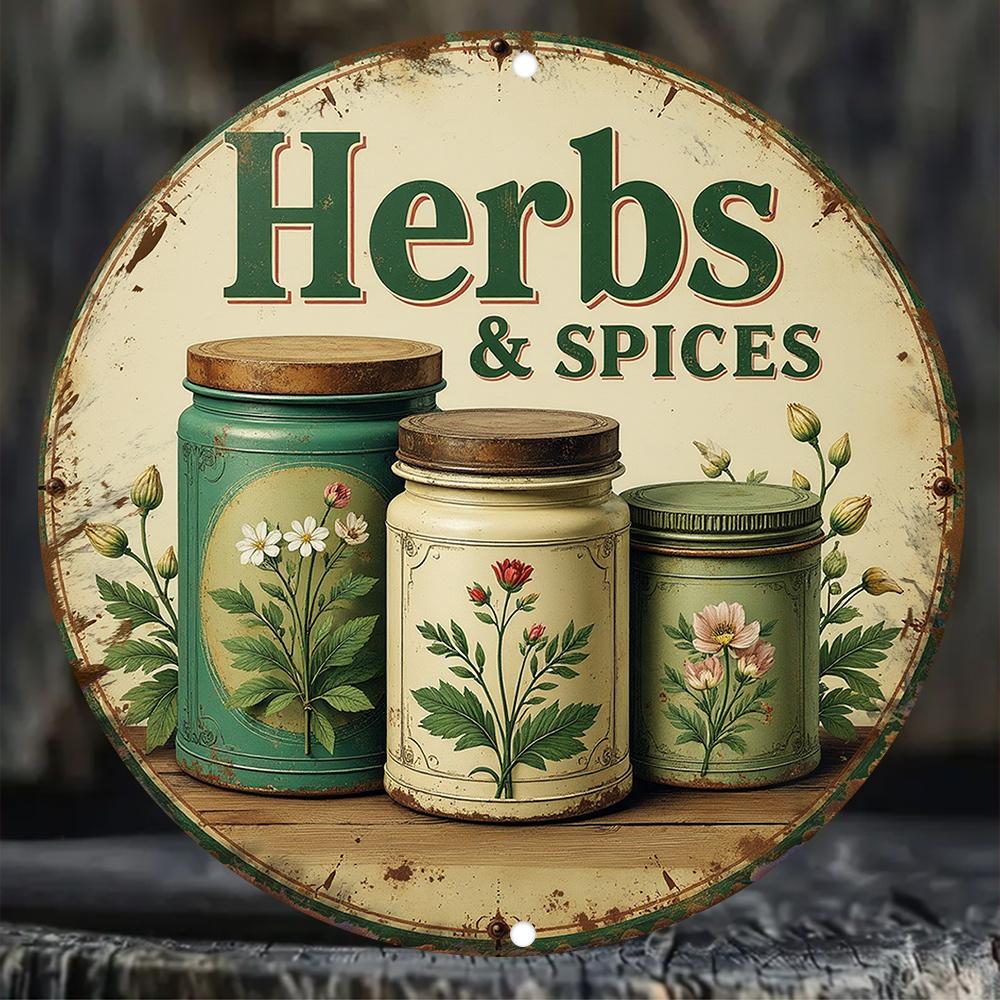 Pc D Print Metal Tin Sign D FlatVintage Herbs  Spices Metal Tin Sign  Rustic Xcm Wall Art with Illustrated Jars