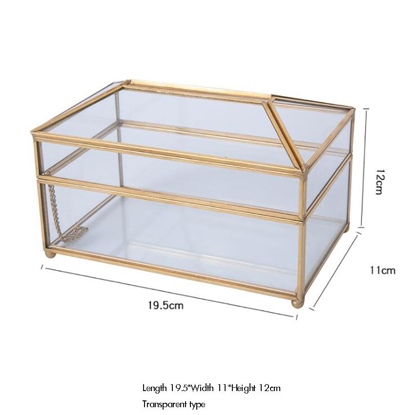 

Прямоугольная латунная стеклянная коробка для салфеток для лица, держатель для салфеток, прозрачный / зеркальный тип для домашнего офиса, украшения автомобиля