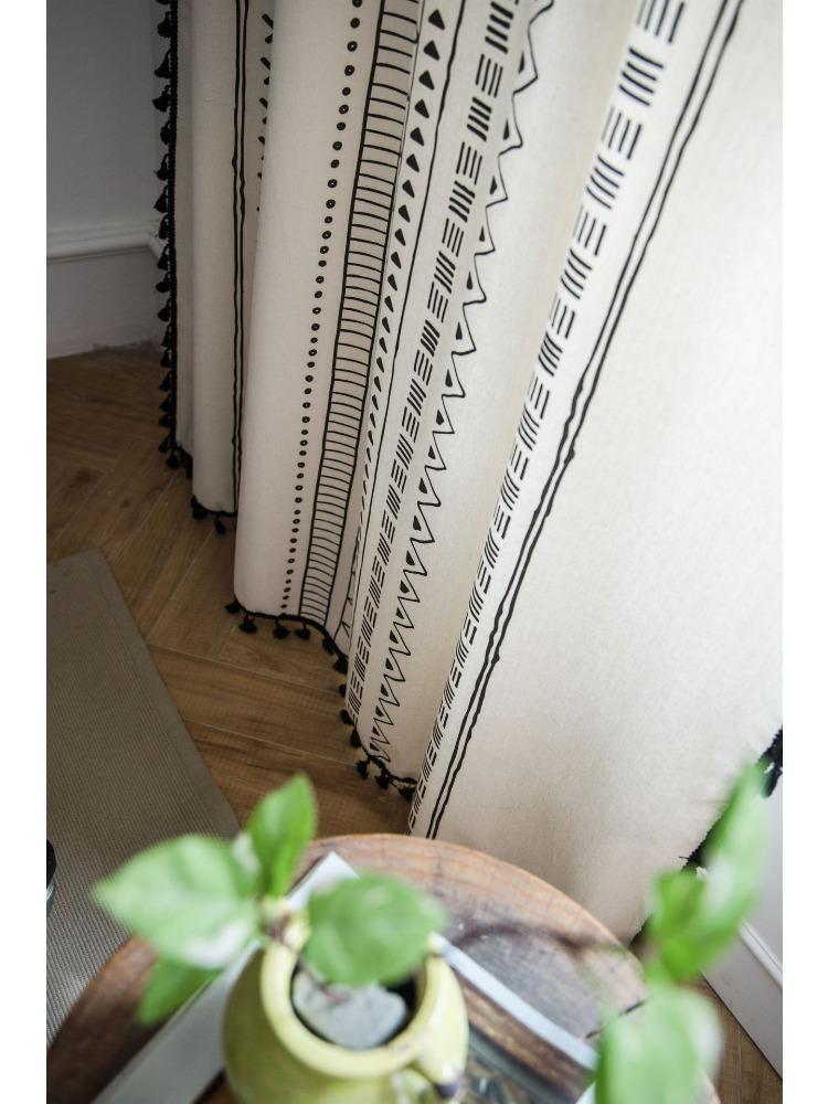 Kitchen Curtains Bohemian Black and White Print Bay Window Curtains Protection for Bedroom, Living Room, Bar, Game Room, Home Decor