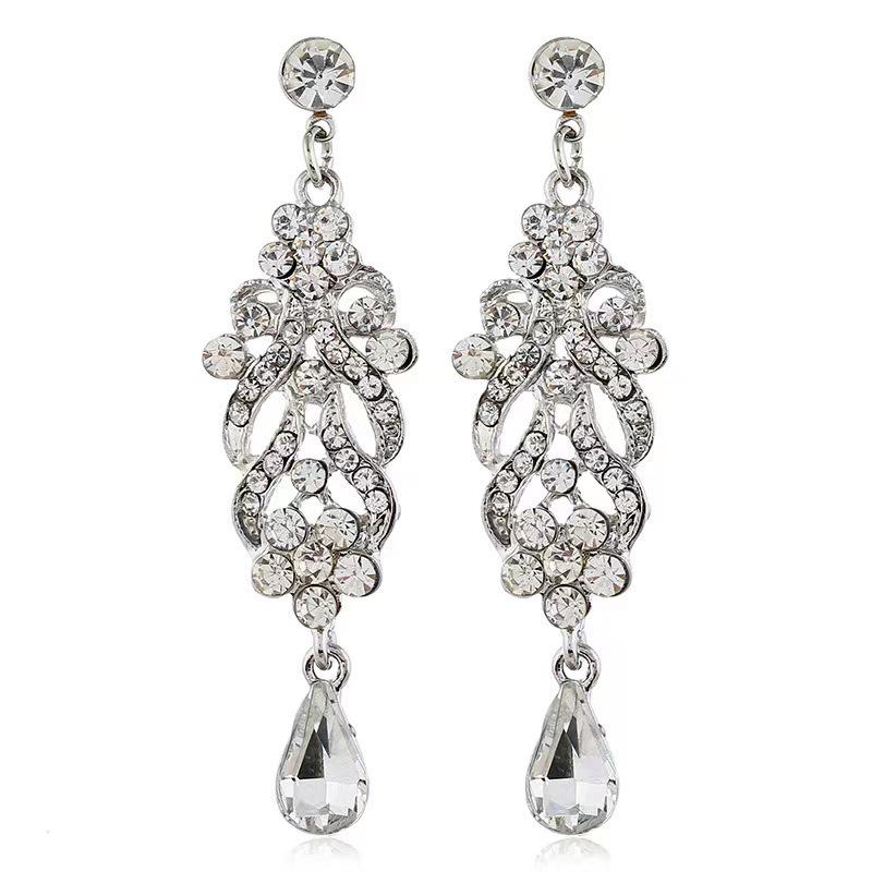 

Fashion Crystal Wedding Drop Earrings for Women Silver Color Bridal Dangle Earrings Brides Gifts Birthday Party Jewelry срібний