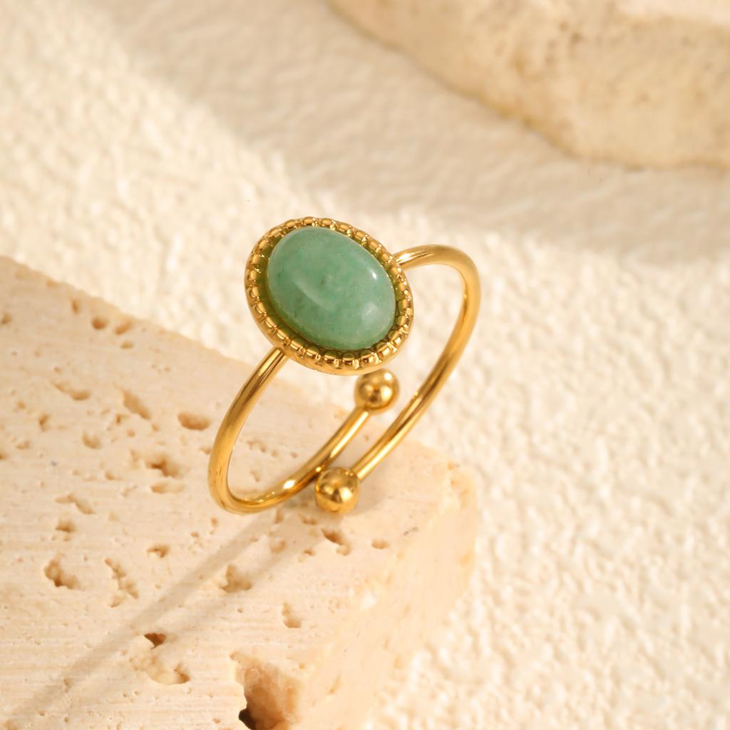Chic Oval Light Blue Cat Eye Opening Ring,Gold Color Women's Stainless Steel Rings,Trendy Jewelry Mother's Day Gift